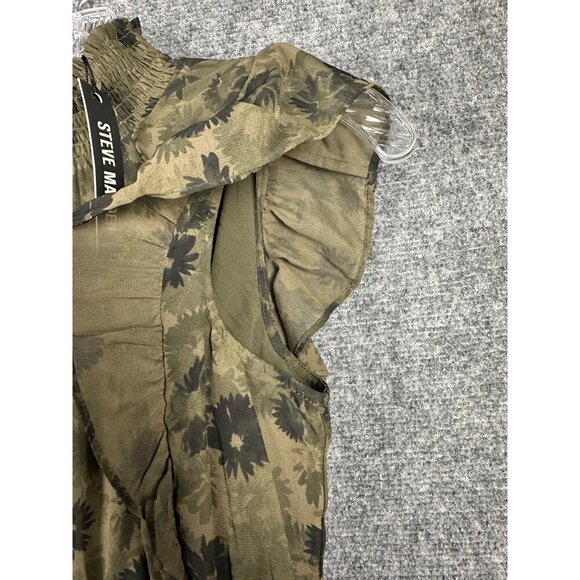 NWT Steve Madden Floral Chiffon Midi Dress XS Dark Green Floral Edgy READ - Picture 12 of 15